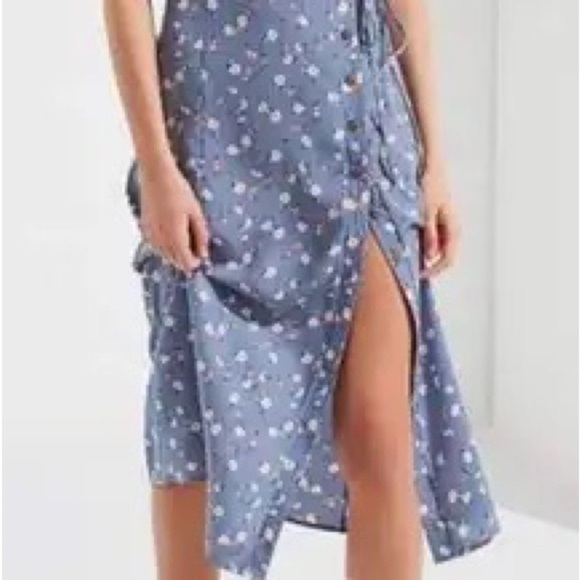 Urban outfitters Juniper Blue floral midi skirt M tie waist button front - Picture 2 of 9